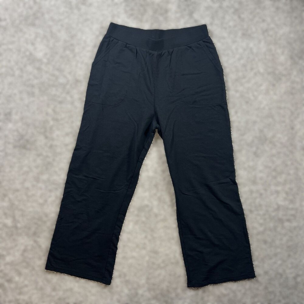 TenTree Pants Womens Large Black Purcell Wide Leg Cropped Lounge Sustainable